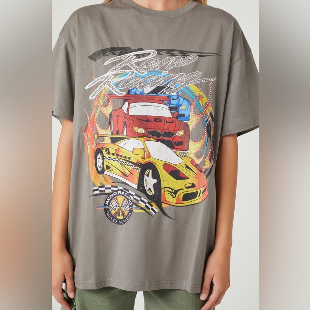 💛🦢5 FOR $10!!! 🦢💛 Reno racing forever 21 rhinestone tee